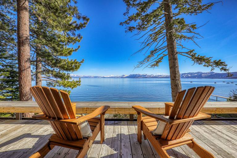 Private deck with mountain views at a LussoStay Lake Tahoe area rental